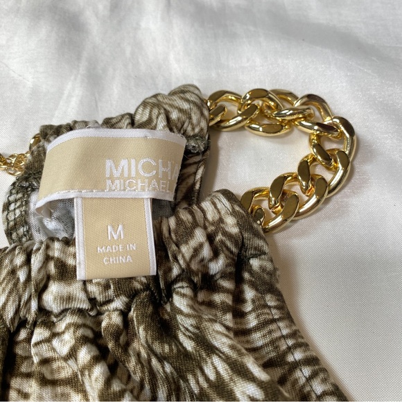 Michael Kors Olive Green & White Tank Top Chain Necklace Neck Tie Dye Pattern - Picture 2 of 5